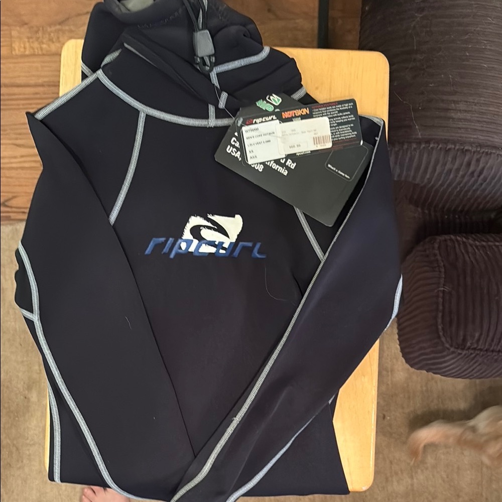 Rip Curl Black and Gray Hooded Wetsuit Top